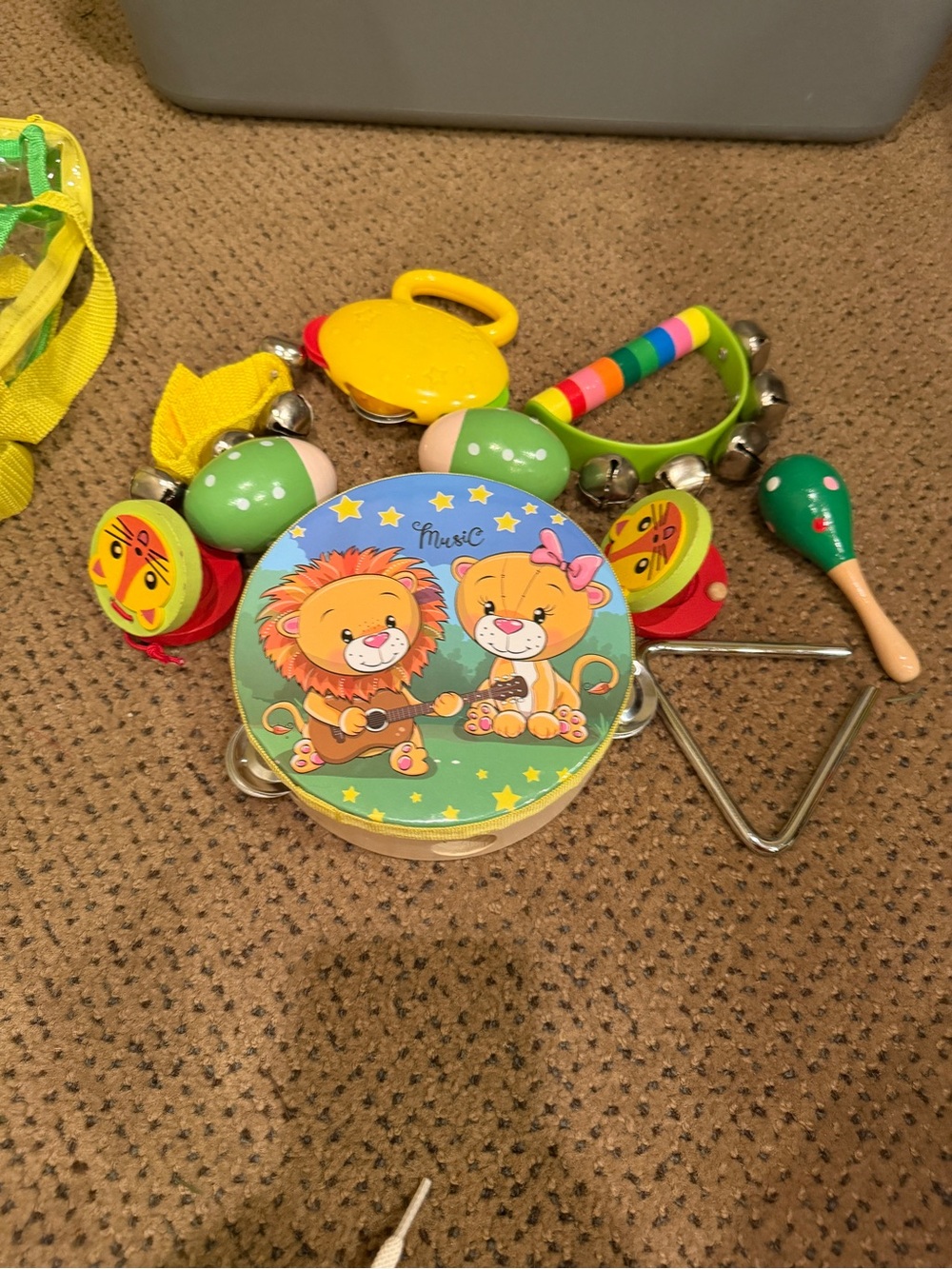 Kids Musical Tambourine and Rhythm Toy Set in Green and Yellow